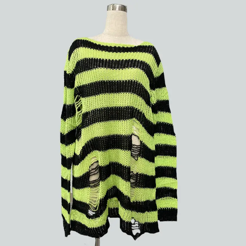 Women's Red Black Striped Mohair Pullover Mid Length — feature 9