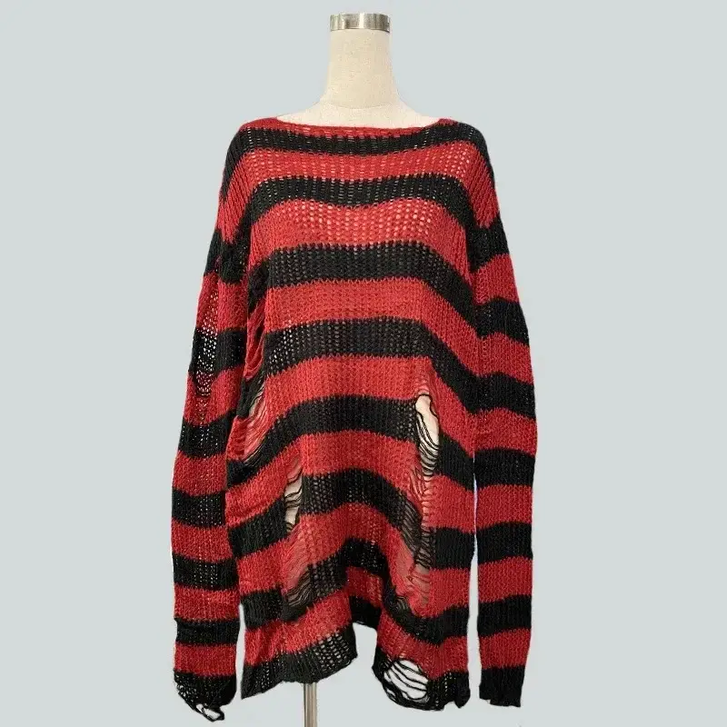 Women's Red Black Striped Mohair Pullover Mid Length - Image 2