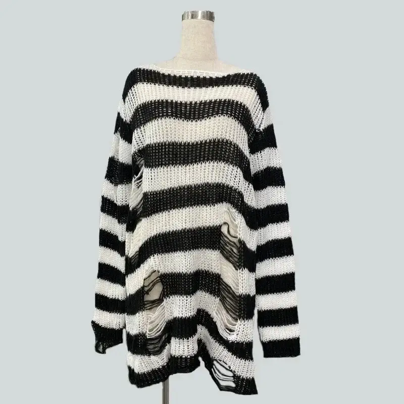 Women's Red Black Striped Mohair Pullover Mid Length - Image 4
