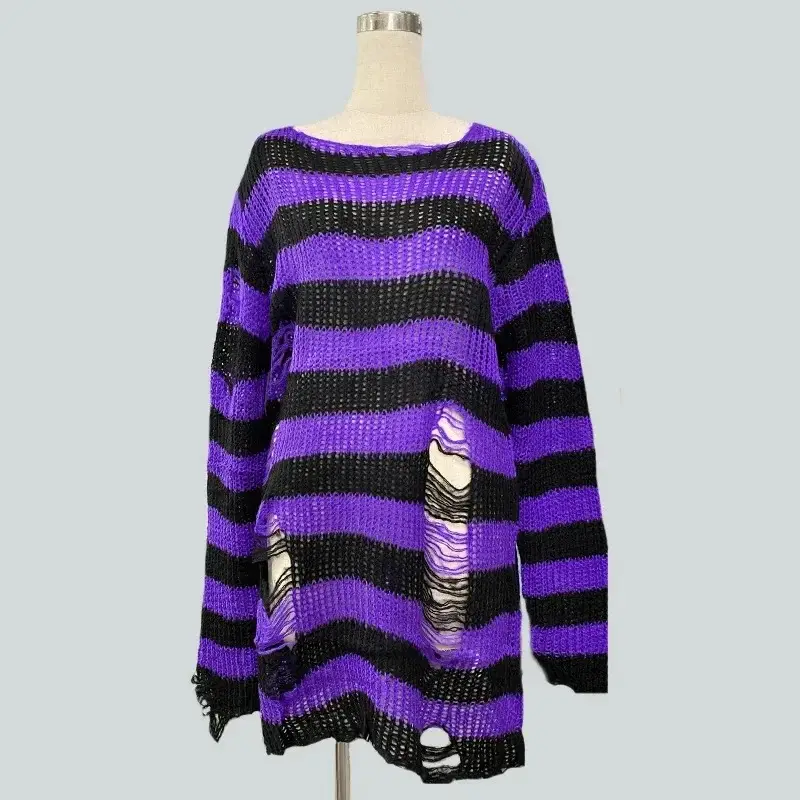 Women's Red Black Striped Mohair Pullover Mid Length - Image 5