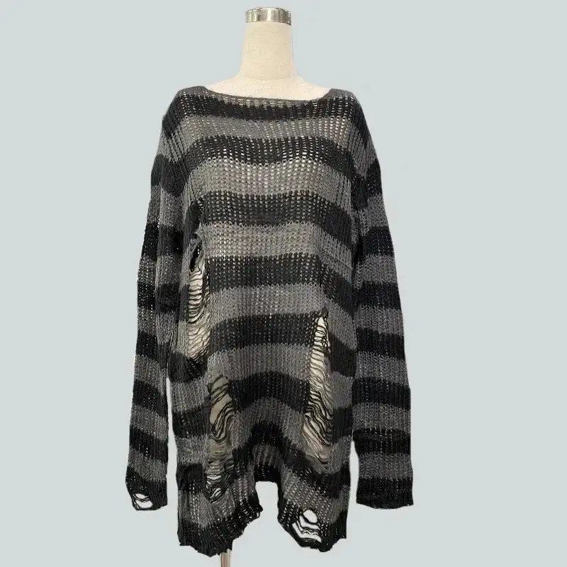Women's Red Black Striped Mohair Pullover Mid Length - Image 6