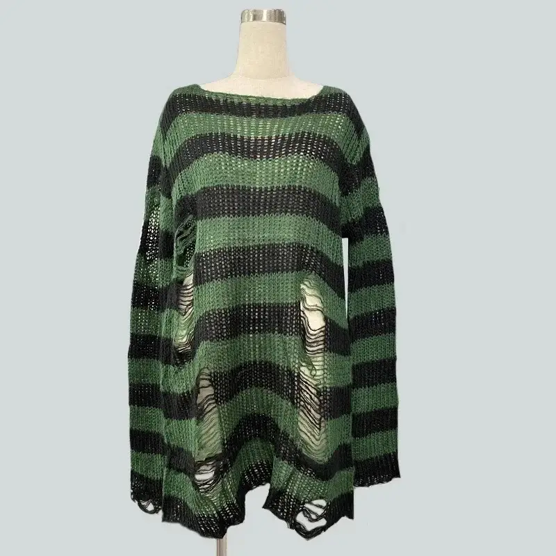 Women's Red Black Striped Mohair Pullover Mid Length - Image 7