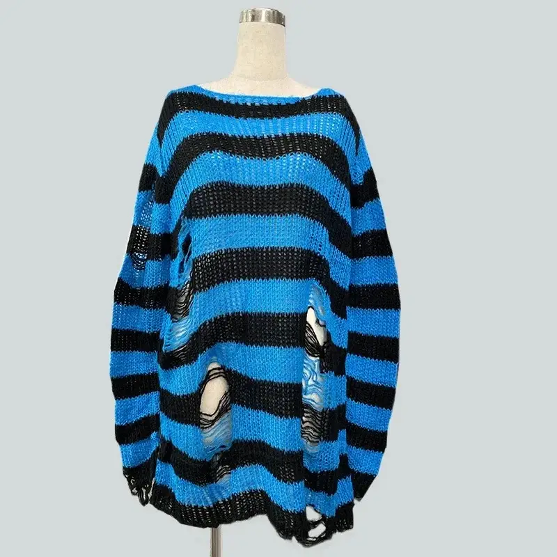 Women's Red Black Striped Mohair Pullover Mid Length - Image 9