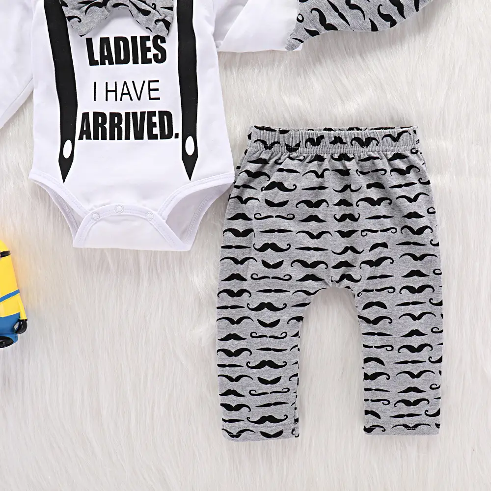 Ladies Moustiff Print Boys Suit Set White Black - Image 4