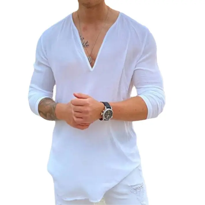 Men's V Neck Pure Color T-Shirt Long Sleeves Casual 2025 - Image 10