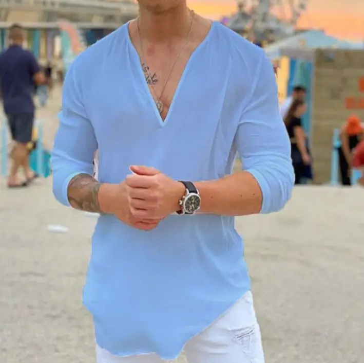 Men's V Neck Pure Color T-Shirt Long Sleeves Casual 2025 — feature 6