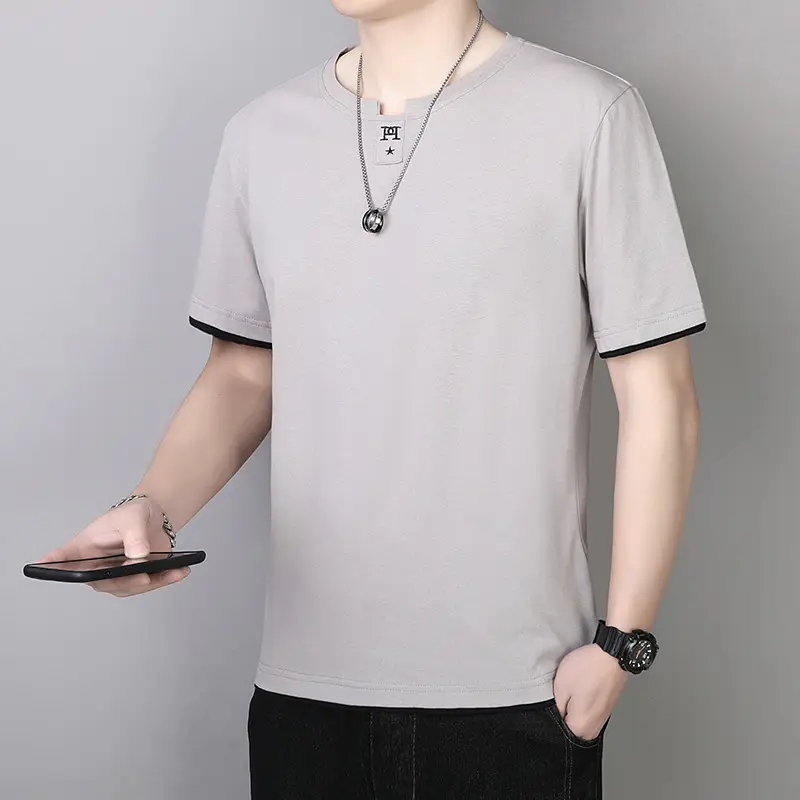 Men's Beige Cotton T-Shirt with Red Trim 2025 - Image 11