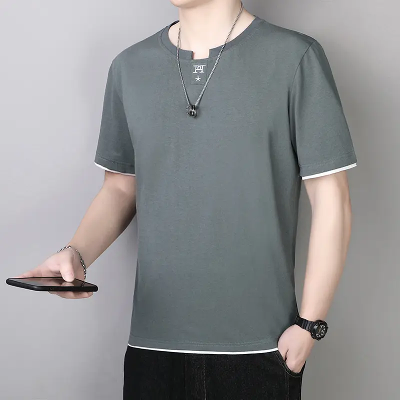 Men's Beige Cotton T-Shirt with Red Trim 2025 - Image 12