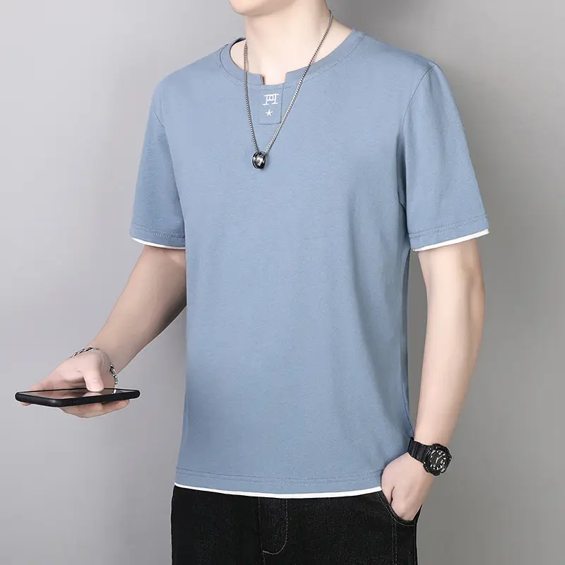 Men's Beige Cotton T-Shirt with Red Trim 2025 - Image 14
