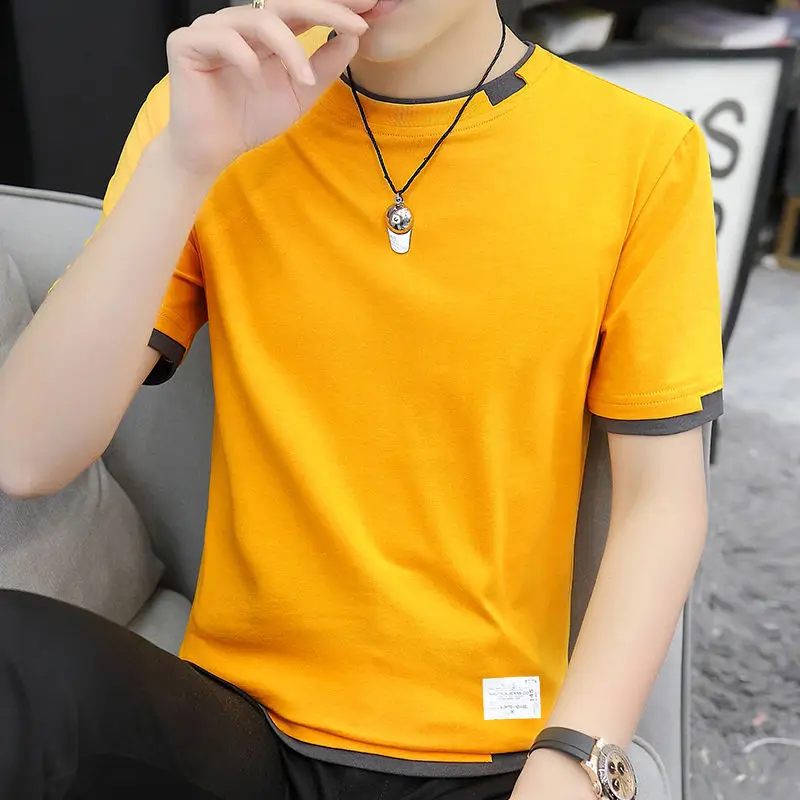 Men's Beige Cotton T-Shirt with Red Trim 2025 - Image 2