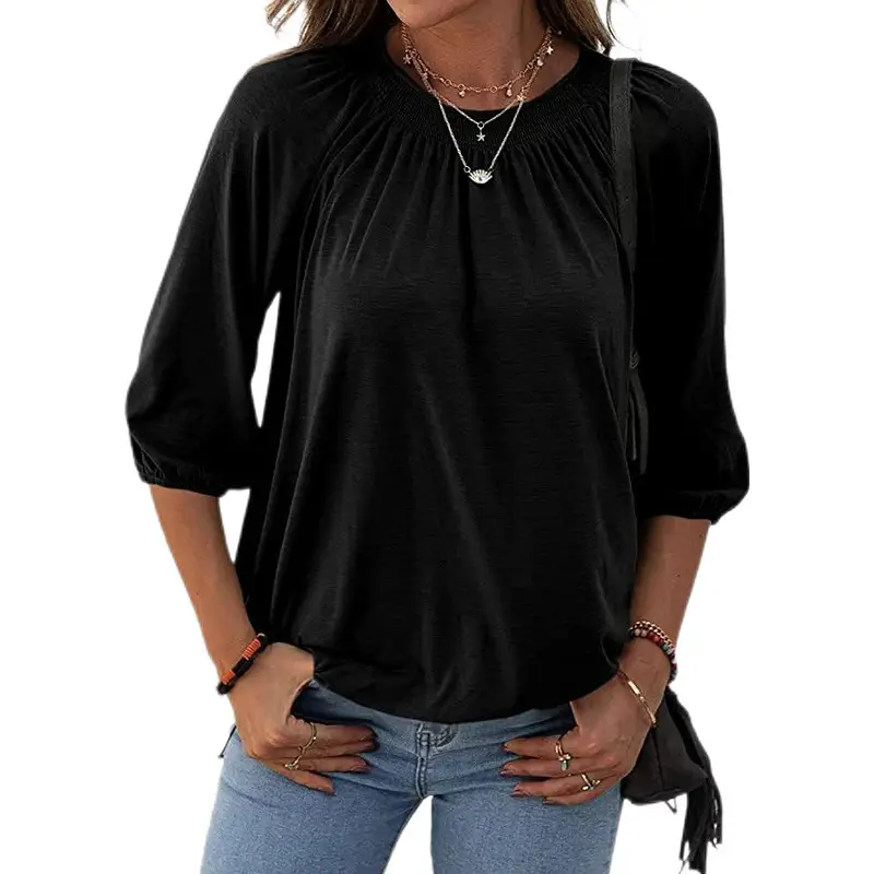 Women Summer Pullover T-Shirt Grey 3/4 Sleeve - Image 9