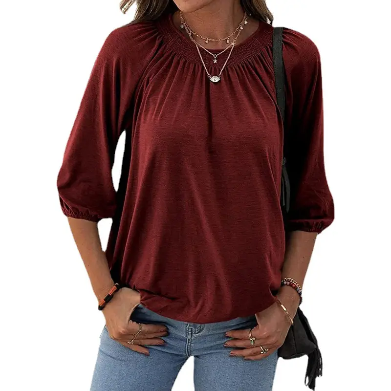 Women Summer Pullover T-Shirt Grey 3/4 Sleeve - Image 11