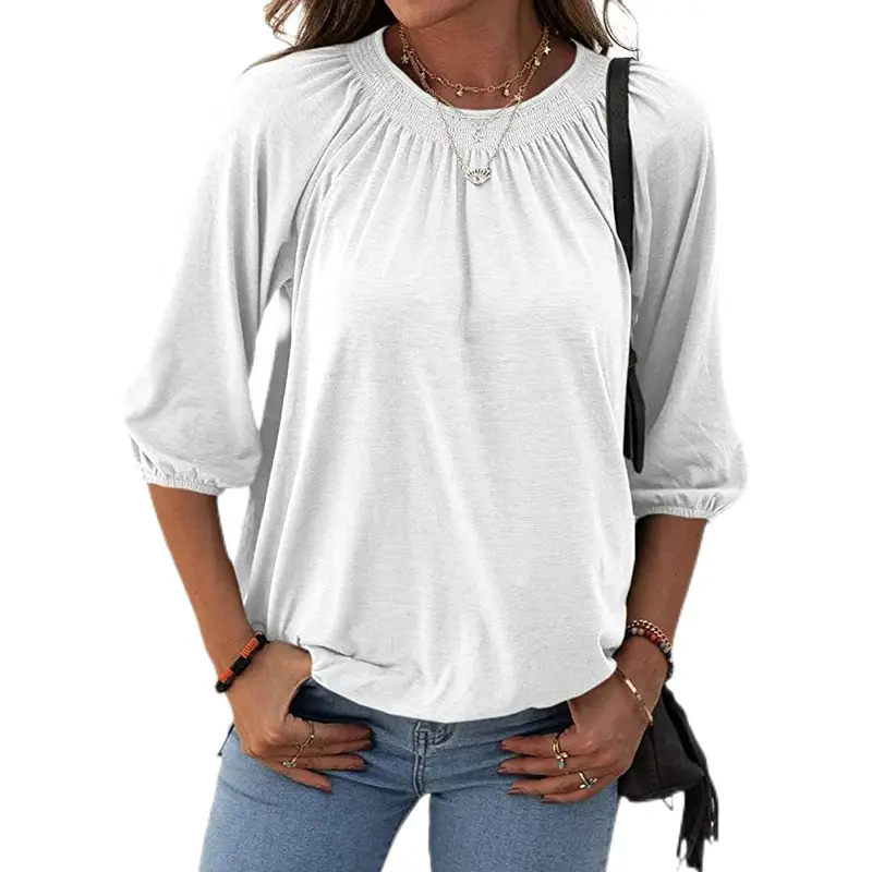 Women Summer Pullover T-Shirt Grey 3/4 Sleeve - Image 4