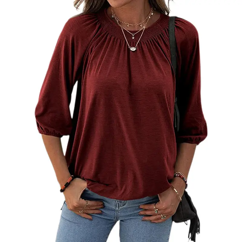 Women Summer Pullover T-Shirt Grey 3/4 Sleeve - Image 5