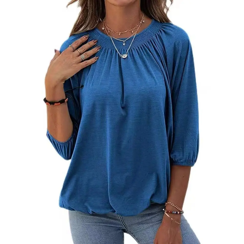 Women Summer Pullover T-Shirt Grey 3/4 Sleeve - Image 6