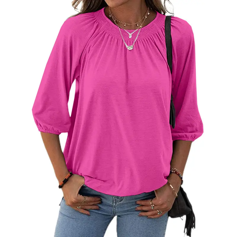 Women Summer Pullover T-Shirt Grey 3/4 Sleeve - Image 7
