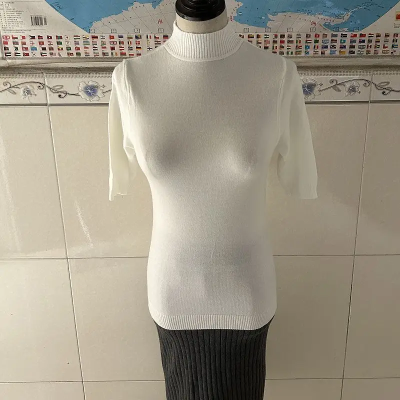 Women's 2025 Half Turtleneck Knit Shirt Maroon Slim Fit - Image 14