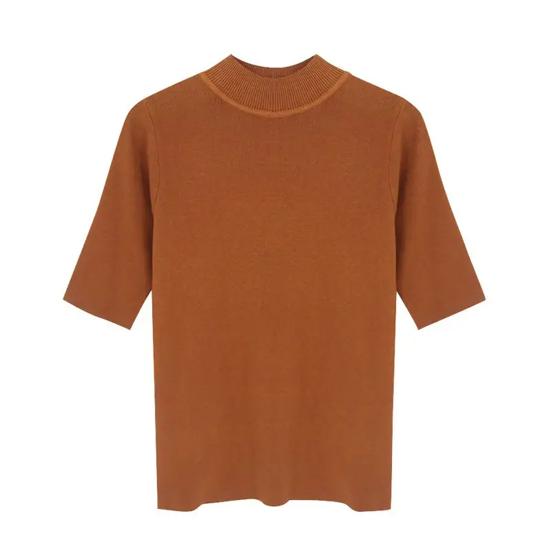 Women's 2025 Half Turtleneck Knit Shirt Maroon Slim Fit - Image 17
