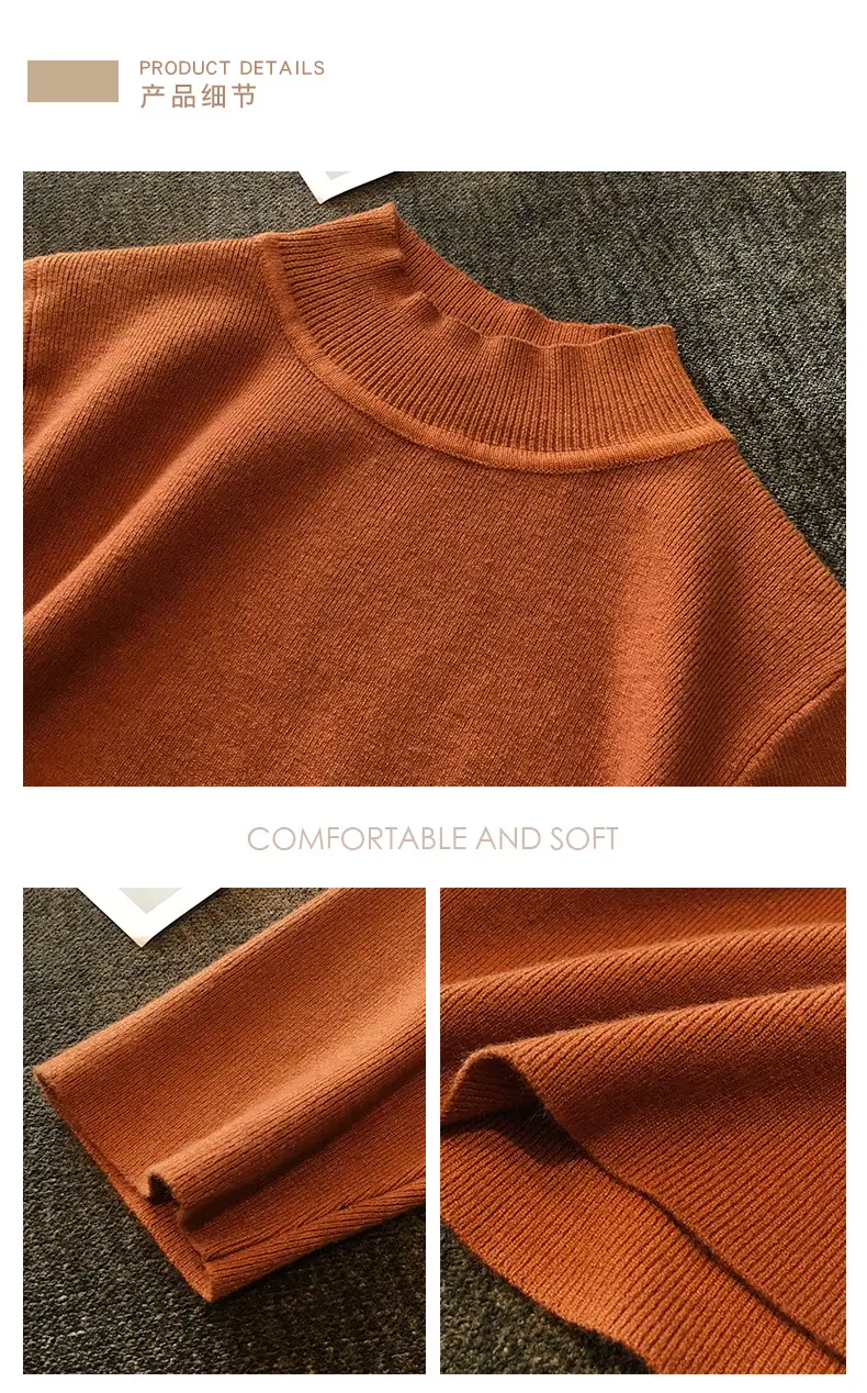 Women's 2025 Half Turtleneck Knit Shirt Maroon Slim Fit — feature 10