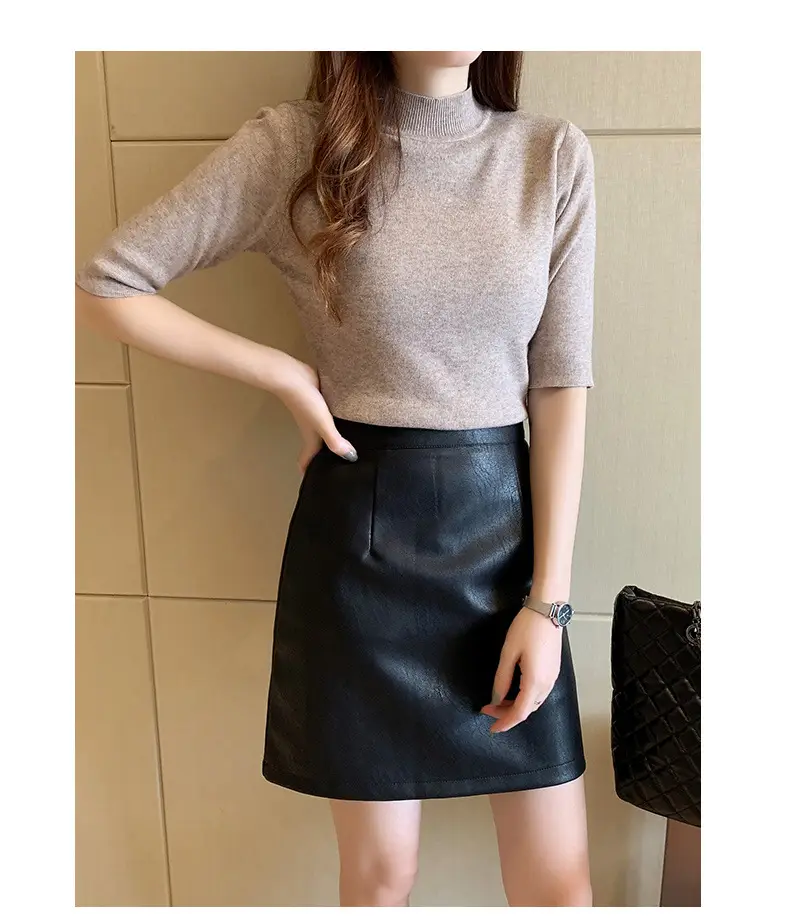 Women's 2025 Half Turtleneck Knit Shirt Maroon Slim Fit — feature 14