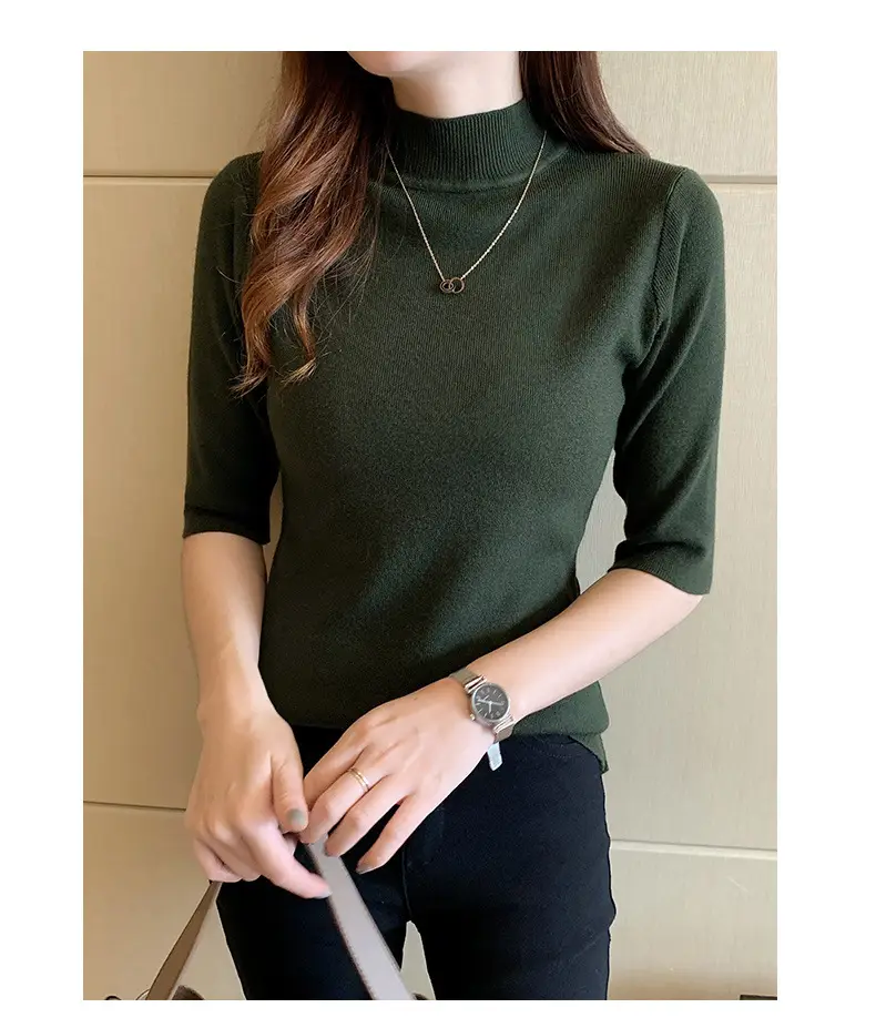 Women's 2025 Half Turtleneck Knit Shirt Maroon Slim Fit — feature 21
