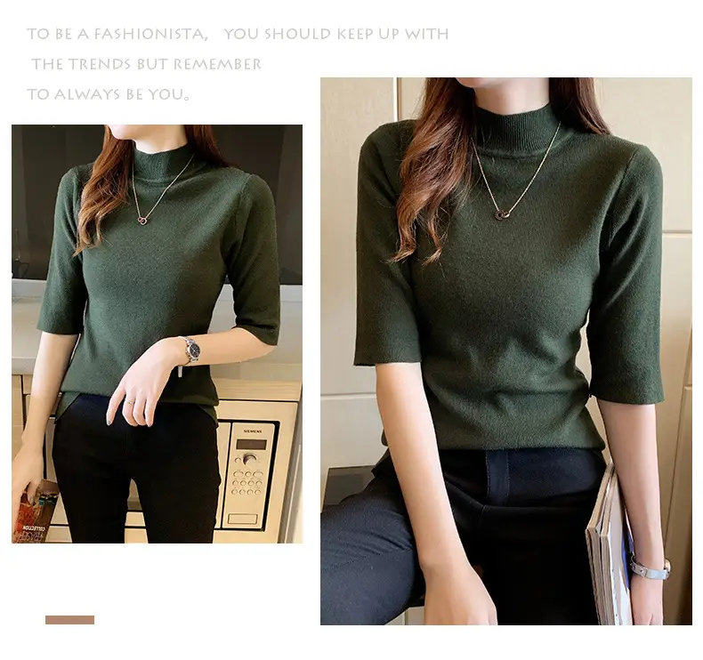 Women's 2025 Half Turtleneck Knit Shirt Maroon Slim Fit — feature 22
