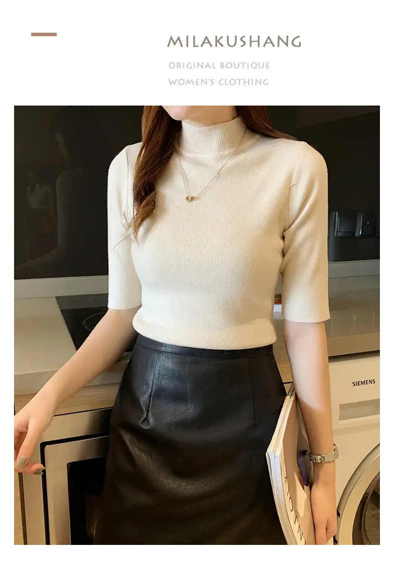 Women's 2025 Half Turtleneck Knit Shirt Maroon Slim Fit — feature 26