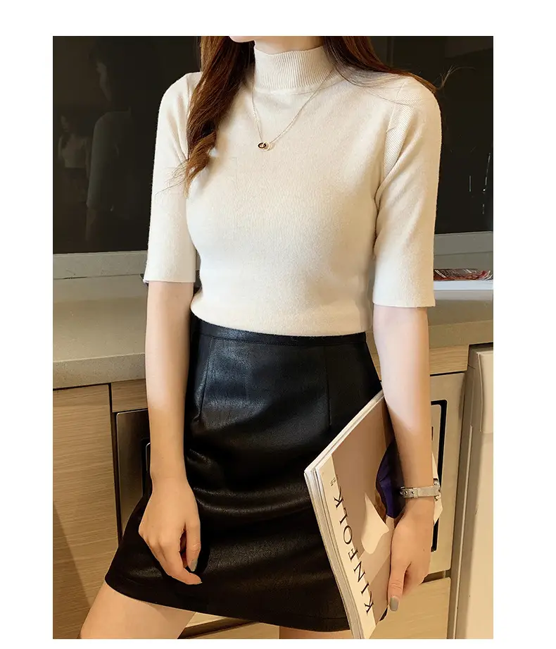 Women's 2025 Half Turtleneck Knit Shirt Maroon Slim Fit — feature 27
