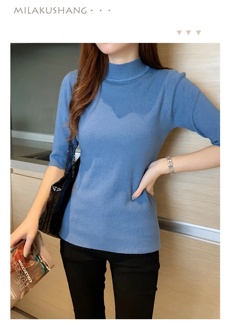 Women's 2025 Half Turtleneck Knit Shirt Maroon Slim Fit — feature 28
