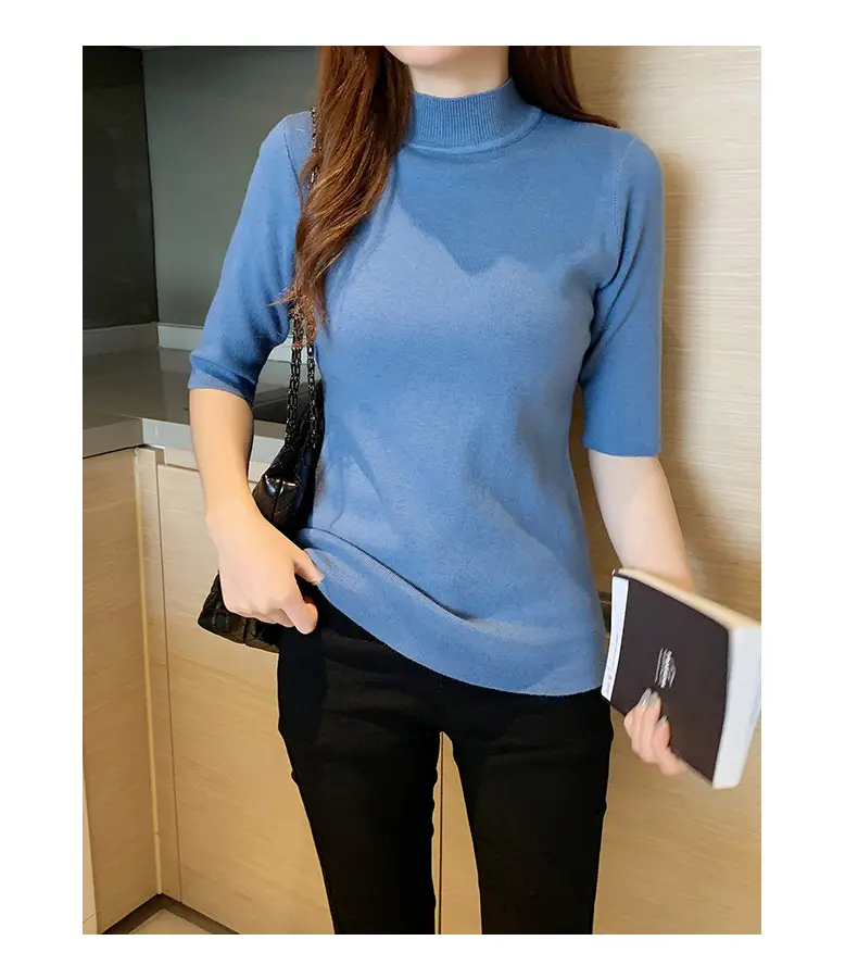 Women's 2025 Half Turtleneck Knit Shirt Maroon Slim Fit — feature 29