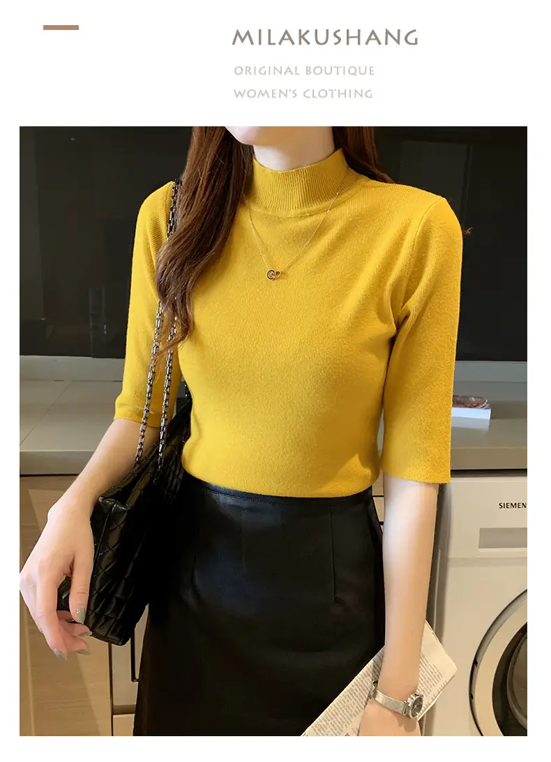 Women's 2025 Half Turtleneck Knit Shirt Maroon Slim Fit — feature 30