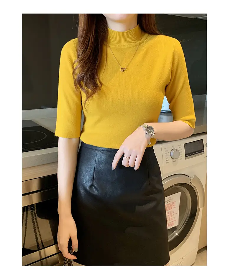 Women's 2025 Half Turtleneck Knit Shirt Maroon Slim Fit — feature 31