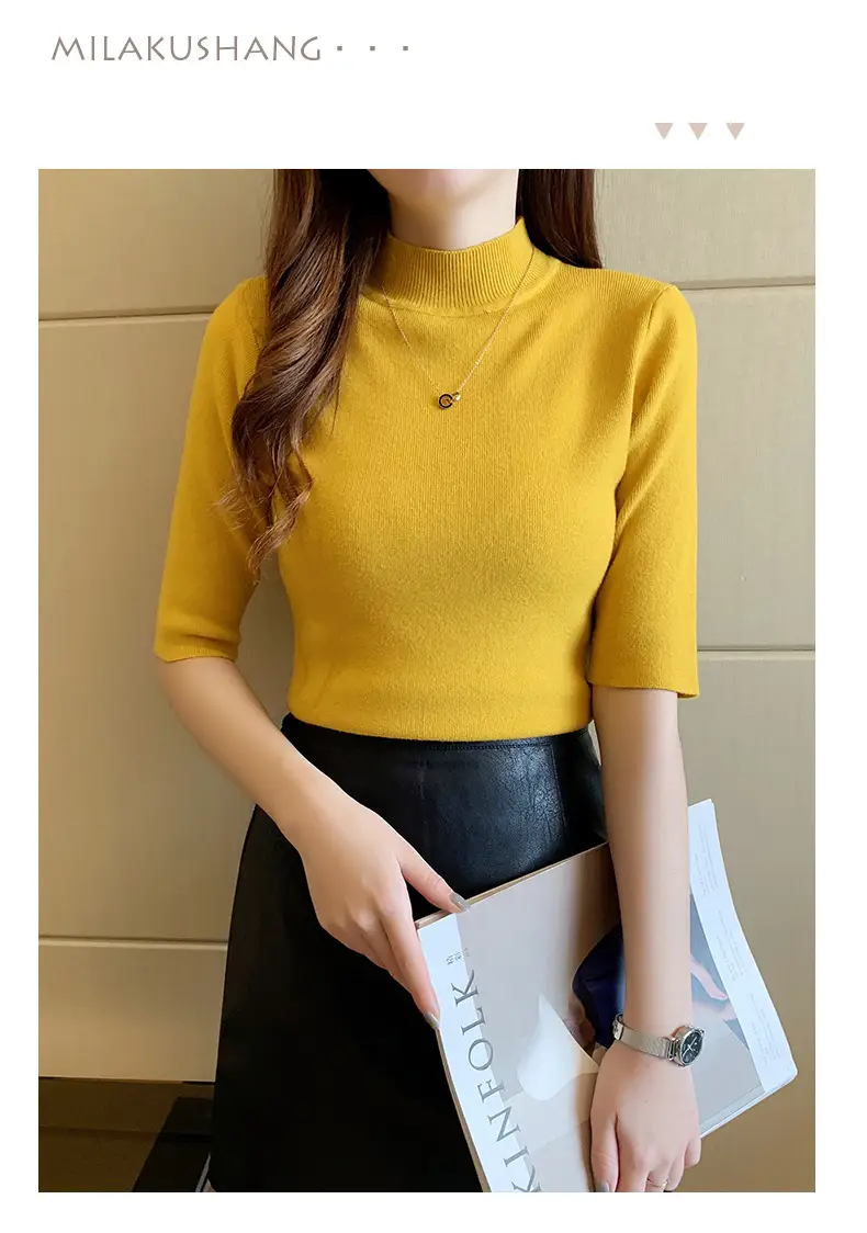Women's 2025 Half Turtleneck Knit Shirt Maroon Slim Fit — feature 32