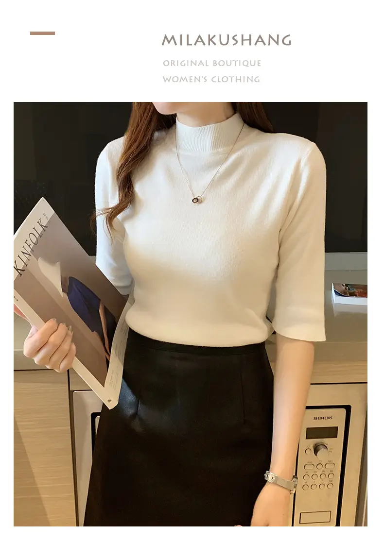 Women's 2025 Half Turtleneck Knit Shirt Maroon Slim Fit — feature 33