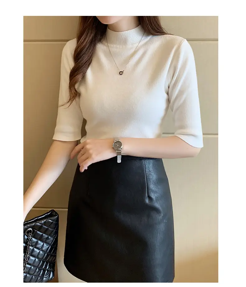 Women's 2025 Half Turtleneck Knit Shirt Maroon Slim Fit — feature 34