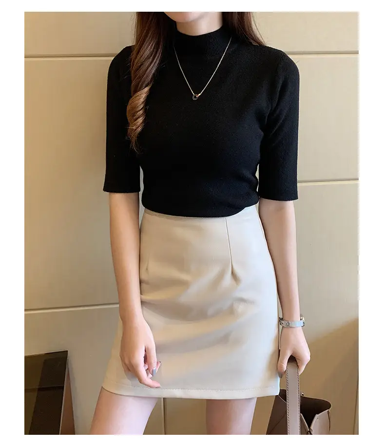Women's 2025 Half Turtleneck Knit Shirt Maroon Slim Fit — feature 36