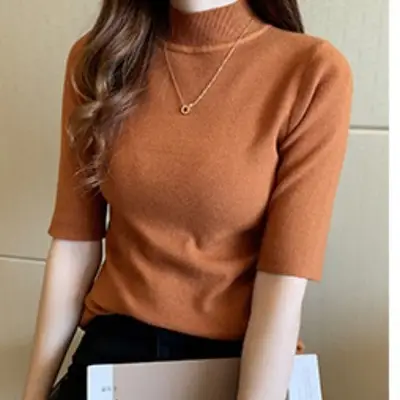 Women's 2025 Half Turtleneck Knit Shirt Maroon Slim Fit - Image 11
