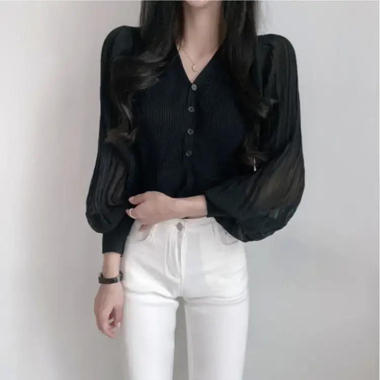 White V-Neck Chiffon Cardigan Women 2023 Summer - Image 5