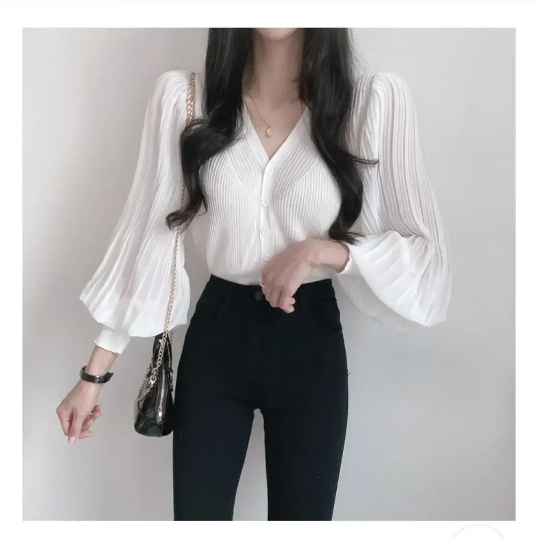 White V-Neck Chiffon Cardigan Women 2023 Summer — feature 1