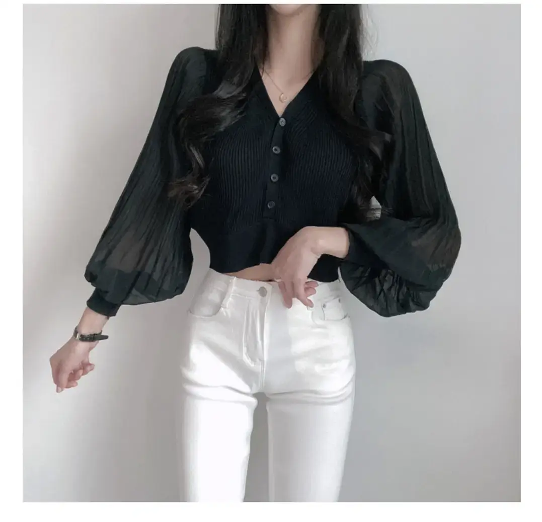 White V-Neck Chiffon Cardigan Women 2023 Summer — feature 14
