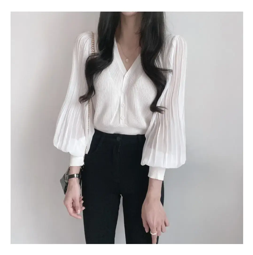 White V-Neck Chiffon Cardigan Women 2023 Summer — feature 2