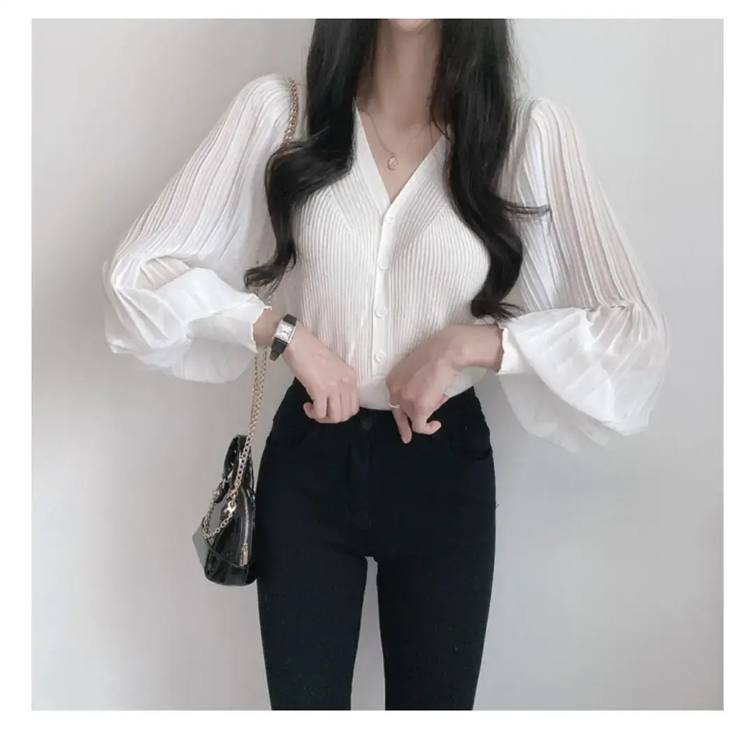 White V-Neck Chiffon Cardigan Women 2023 Summer — feature 3