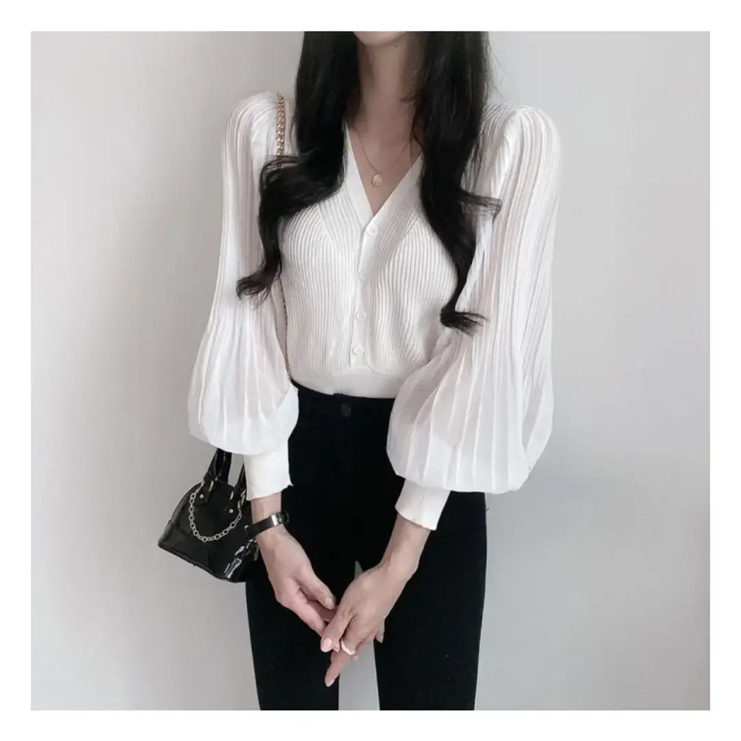 White V-Neck Chiffon Cardigan Women 2023 Summer — feature 4