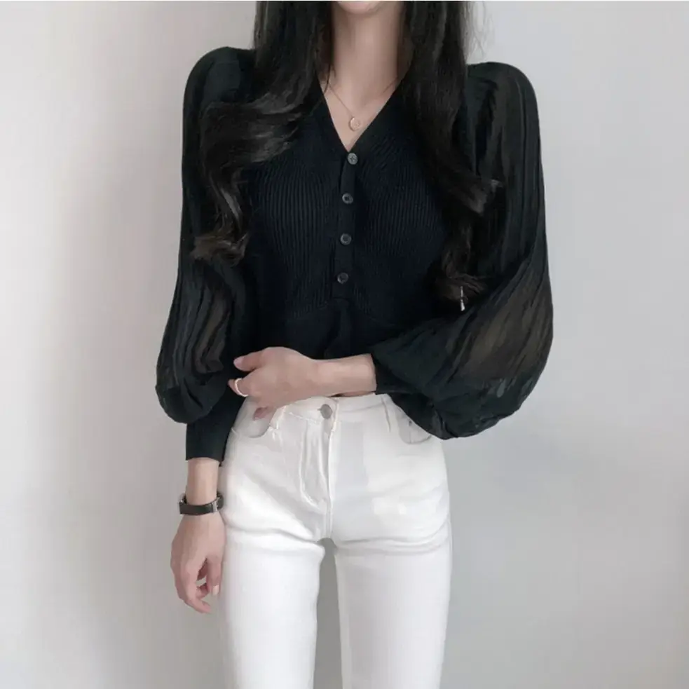 White V-Neck Chiffon Cardigan Women 2023 Summer - Image 2