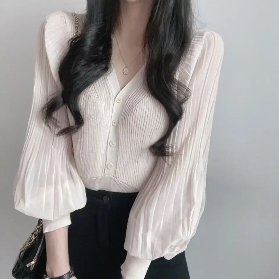 White V-Neck Chiffon Cardigan Women 2023 Summer - Image 3