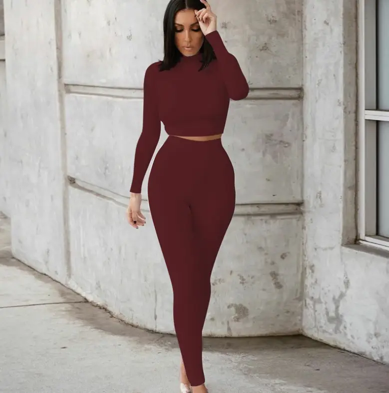 Women Red Long Sleeve 2-Piece Sports Suit 2021 - Image 11