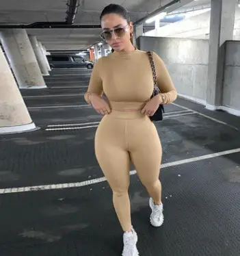 Women Red Long Sleeve 2-Piece Sports Suit 2021 - Image 6