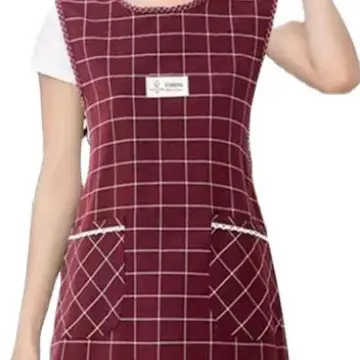Women Korean Style Cotton Apron Set Gray Red