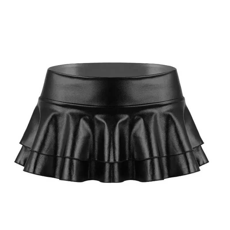 Black Asymmetrical Pleated Leather Skirt for Women - Image 2