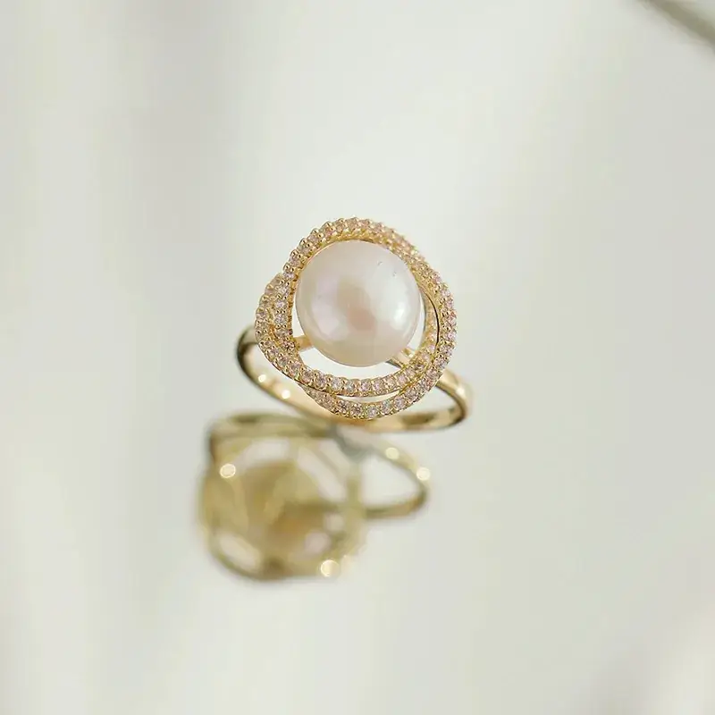 Guan Yu Pearl Ring with Full Diamonds Hollow Design - Image 5